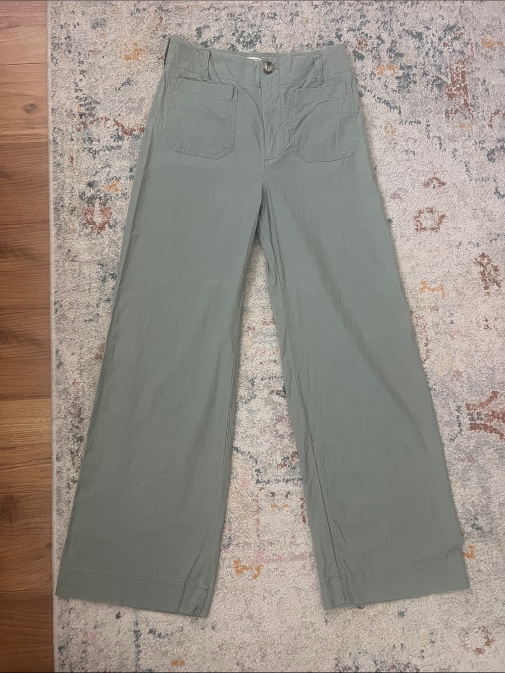Maeve Collette Linen Stretch High-Rise Wide-Leg Pants in Sage Green